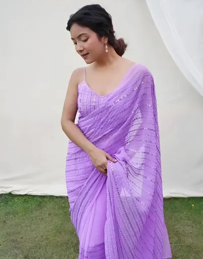 [207] Georgette Chikankari Mirror Work Saree