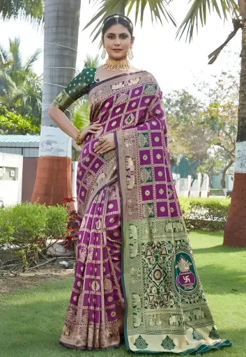 [303]  Purple rose banarasi silk saree_303