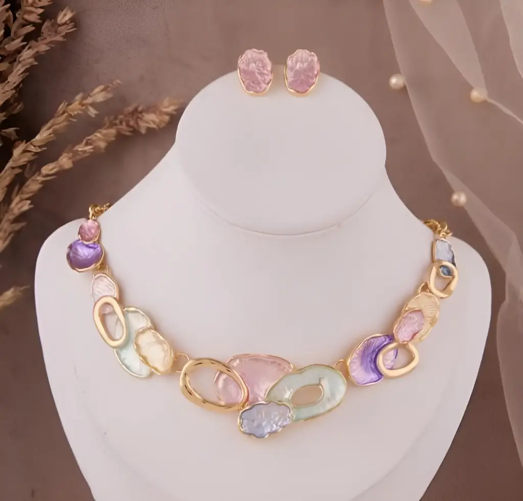 [224] Pastel Enamel Charm Necklace Set