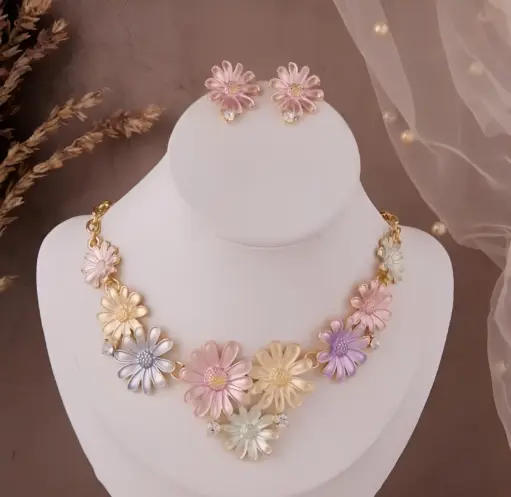 [225] Pastel Enamel Flower Necklace Set(M)