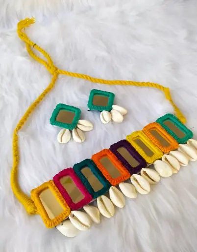 [227] Colorful Mirror & Shell Handmade Necklace Set