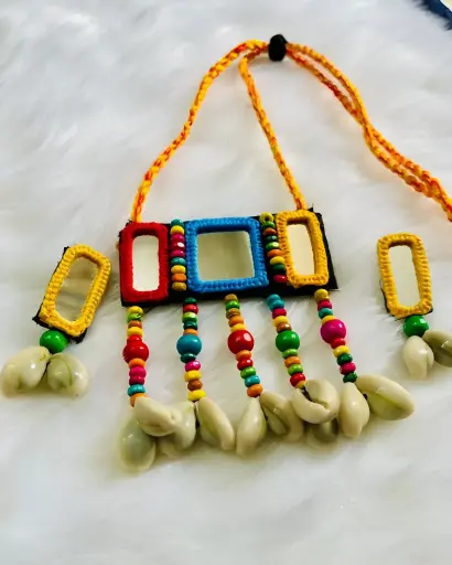 [228] Boho Mirror Shell & Beads Handmade Necklace