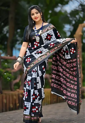 [230] Elegant Black & White Cotton Printed Saree