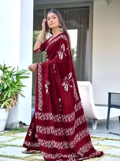 [241] Elegant Maroon Bandhani Cotton Saree 