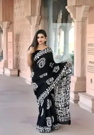 [242] Classic Black Bandhani Cotton Saree