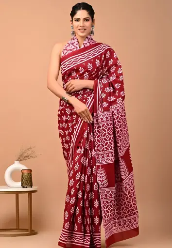 [245] Elegant Maroon Ajrakh Cotton Saree