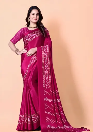[255] Chandrakhani Bandhani Cotton Saree with Zari Border