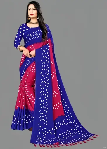 [260] Pink & Blue All‑Over Flower Bandhani Saree
