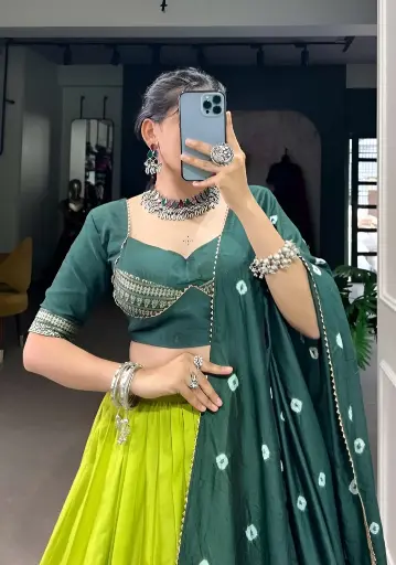 [267] Parrot Green & Teal Blue Dip-Dye Traditional Lehenga Choli