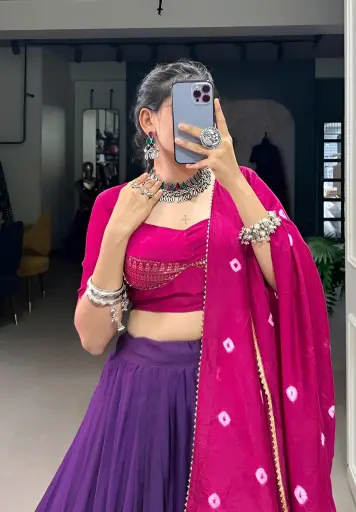 [268] Rani Purple Ombre Lehenga Choli with Bandhej Dupatta