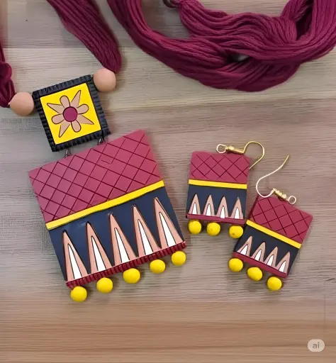 [278] "Tribal Echoes" Terracotta Art Necklace Set