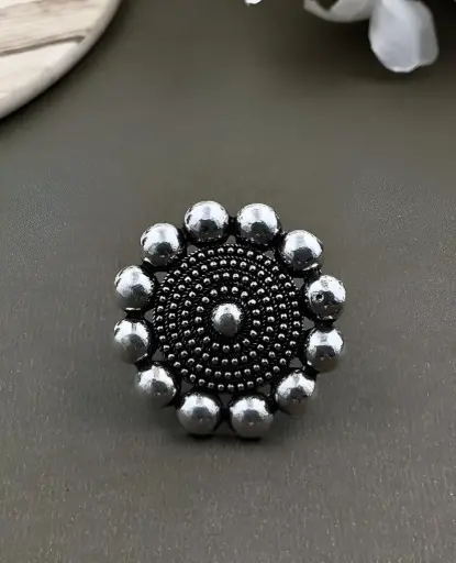 [286] Oxidised Silver Beaded Dome Ring