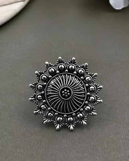 [288] Oxidised Sunburst Design Adjustable Ring