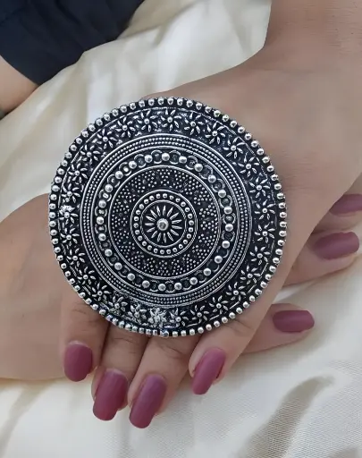 [289]  Oversized Oxidised Floral Mandala Ring