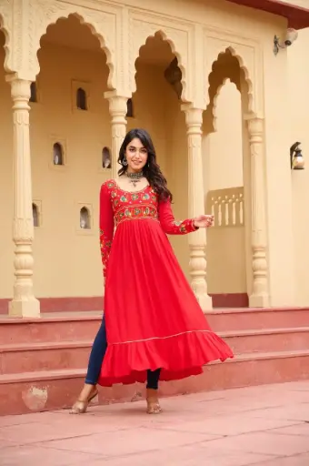  Traditional Embroidered Floral Long Kurti_D_304