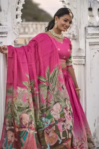 [305] Pink Pichwai Art Krishna Leela Chaniya CholiD_305