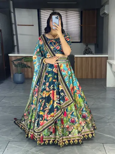 [314] Midnight Bloom Digital Print Lehenga Choli with Border