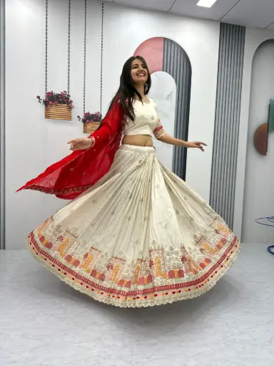 [360] The Cream & Red Festive Chaniya Choli_RASRANGINI_360