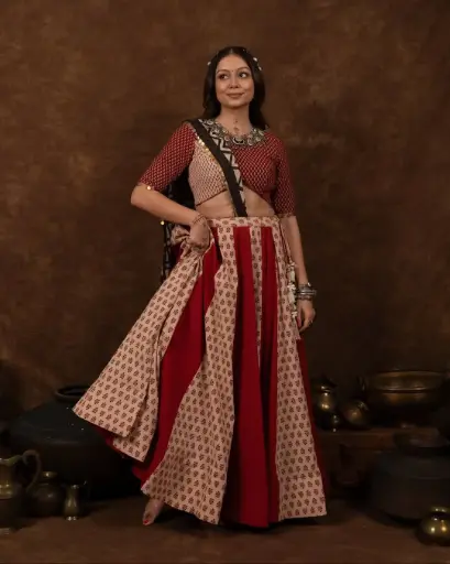 [363] Traditional Red & Beige Printed Chaniya Choli_RASRANGINI_363