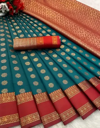 [369] Teal & Crimson Paithani Silk Saree_369