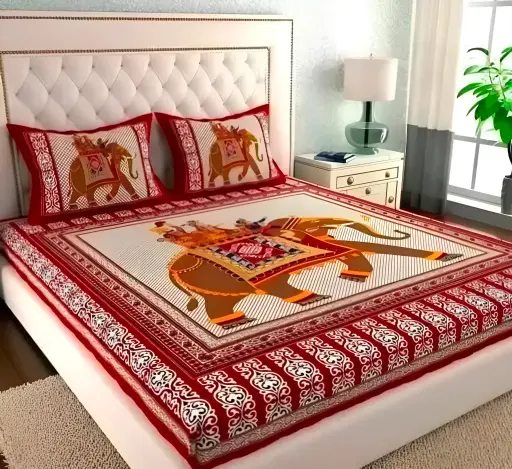 [371] Cotton Rajsthani Jaipuri Double Bed Sheet_371