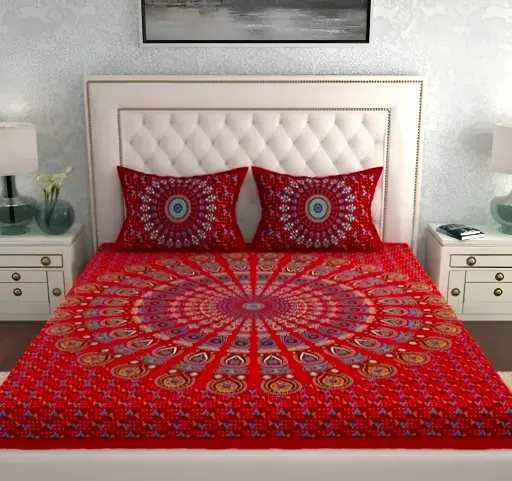 [373] Cotton Rajsthani Jaipuri Double Bed Sheet_373