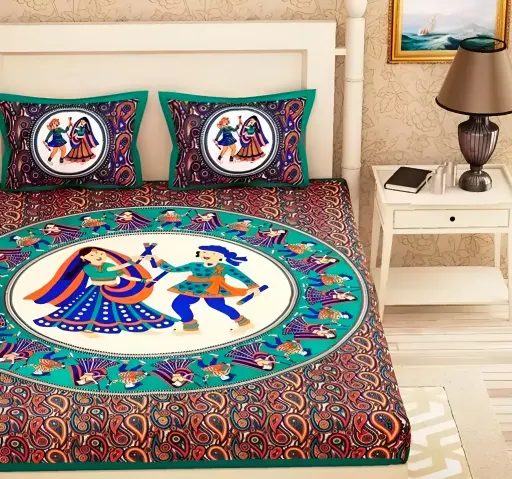 [374] Cotton Rajsthani Jaipuri Double Bed Sheet_374