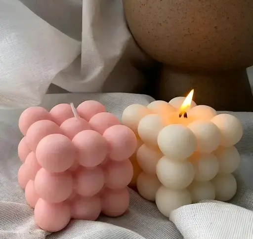 [398] Bubble Candle White & Pink Color Set Of 2_398