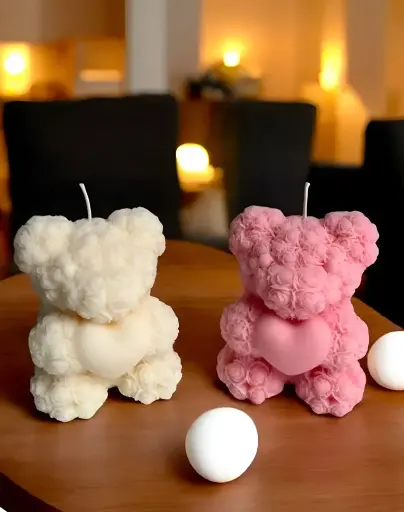 [400] Teddy Candle 1 White and 1 Pink (pack of 2)_400