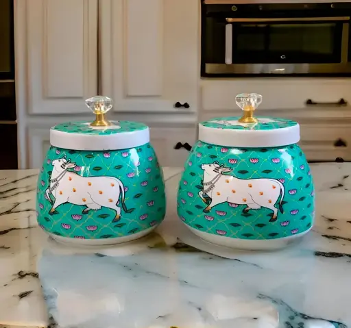 [443] Set of 2 handcrafted design Jar_443