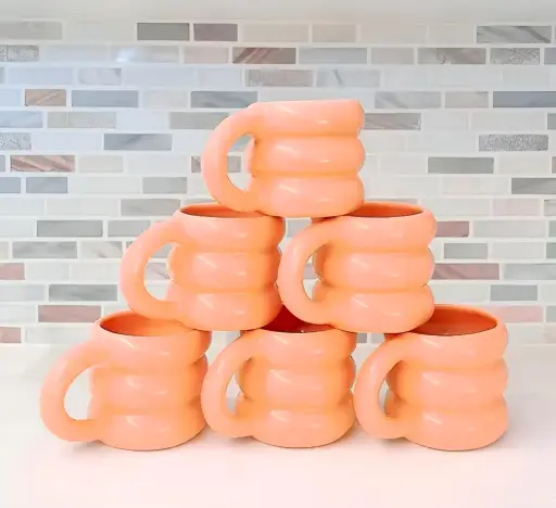[461] The Maharaja Set of 6 Peach Color Designer Ceramic Coffee Cup_461