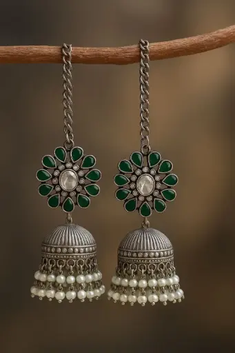 Meera Mirror Bloom Jhumkas(KH)