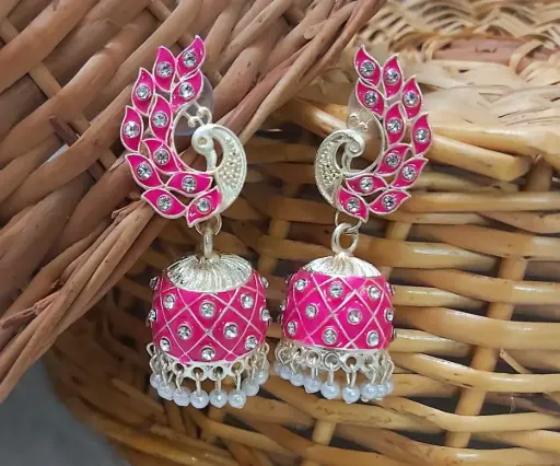 Peacock Jhumka Earrings with Gemstones(I)