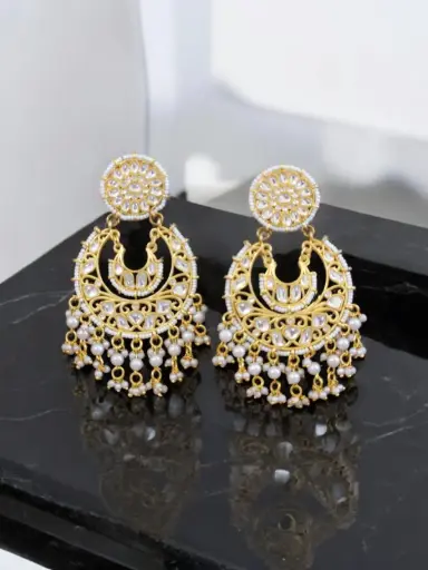 [52] Royal Kundan Pearl Drop Earrings(I)