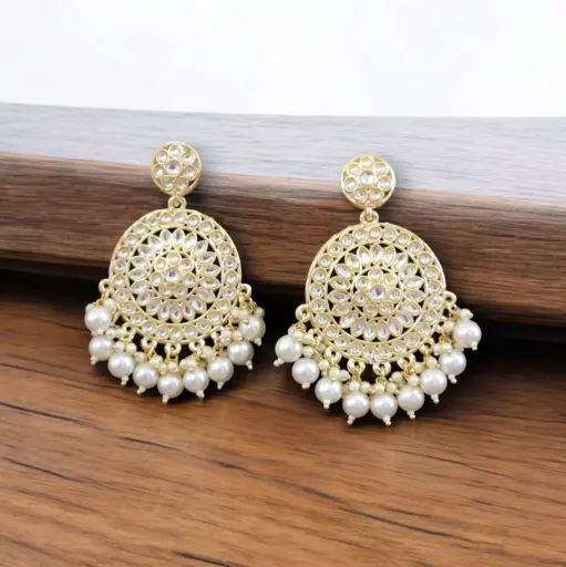 [53] Elegant Round Kundan Pearl Jhumka Earrings(I)