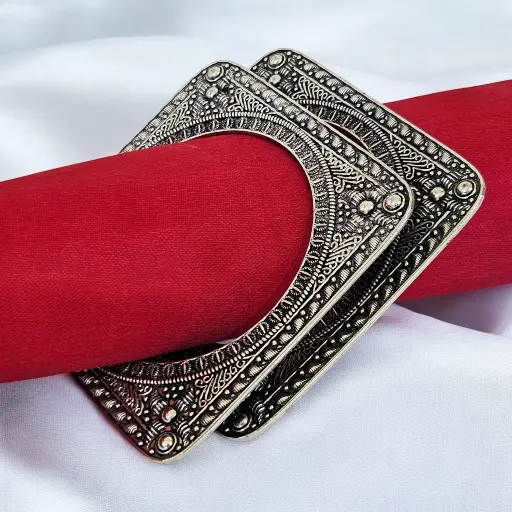  Meera Antique Square Oxidized Bangles (Set of 2)(I)